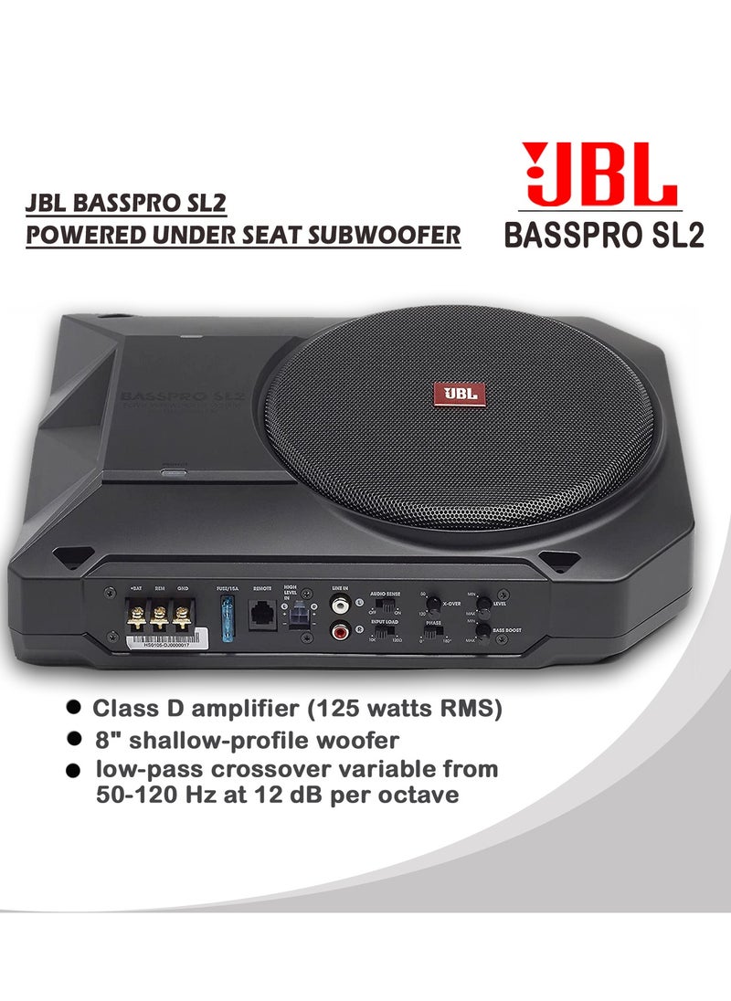 جي بي إل JBL Basspro SL 200 مم (8 بوصات) نظام مضخم صوت ستيريو نشط وقوي مدمج لراديو السيارة، يناسب أسفل المقعد الأمامي - أسود  - Image 2