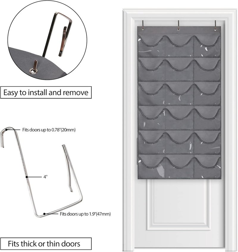 Dofilachy Hat Rack - Hat Organizer - Hat Racks for Baseball Caps, Visible Hat Holder - Baseball Hat Rack for Wall Door with 3 Hooks, 18 Deep Pockets(Grey, medium) - Image 2