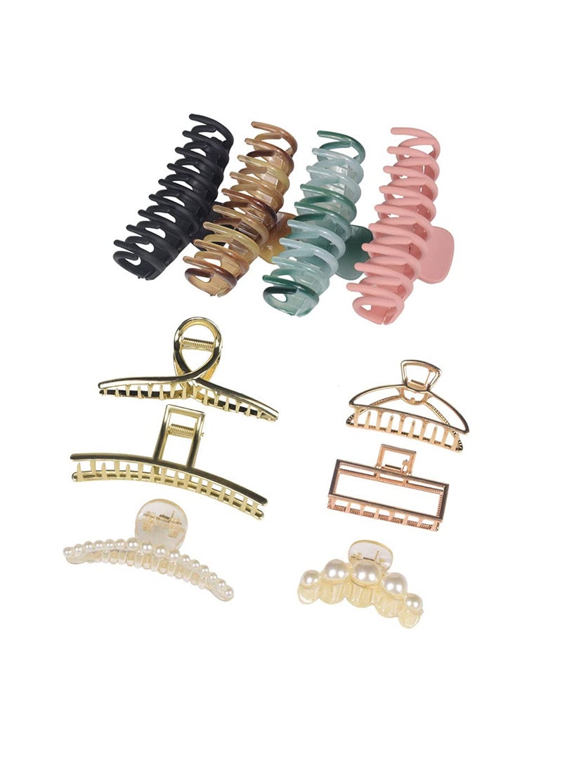 Lydztion LYDZTION 10Pcs Hair Claw Clips Set 4Pcs Big Hair Claw Clips 4Pcs Metal Hair Claw Clips and 2Pcs Pearl Claw Hair Clips Thin Hair Strong Hold Hair Clips Hairpins for Women and Ladies Non Slip Clips Headwear Styling Tools 