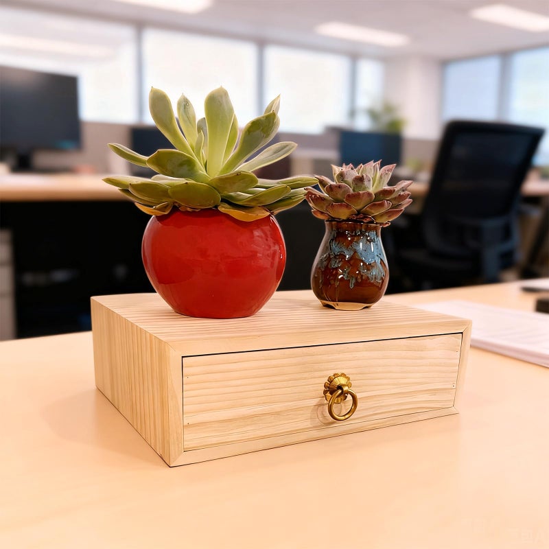LONG TAO Natural Wooden Storage Box Desk Drawer Single Wood Cabinet Organizer Drawer Tabletop Storage Organization Box with Metal Handle for Desk Home Office Counter Craft Decor (1 Drawer) - Image 4