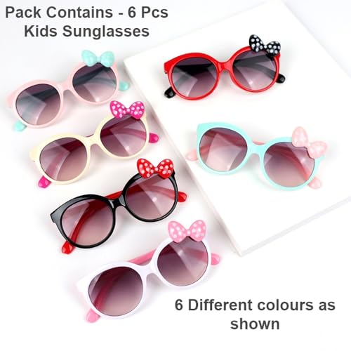 STORE 2508 Pack of 6 Cute Bow Sunglasses UV400 Protection for 3 to 8 year old Kids Fancy Novelty Eyeglasses for Party Picnic Holiday Return Gift - Image 3