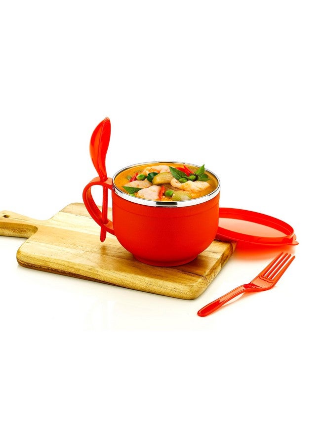 Attro Noodles Bowl Comes with Inner Stainless Steel Soup Bowl and Spoon Holder,Light Weight,Stackable,Perfect for Noodles,Maggie,soups-500ml Red - Image 1