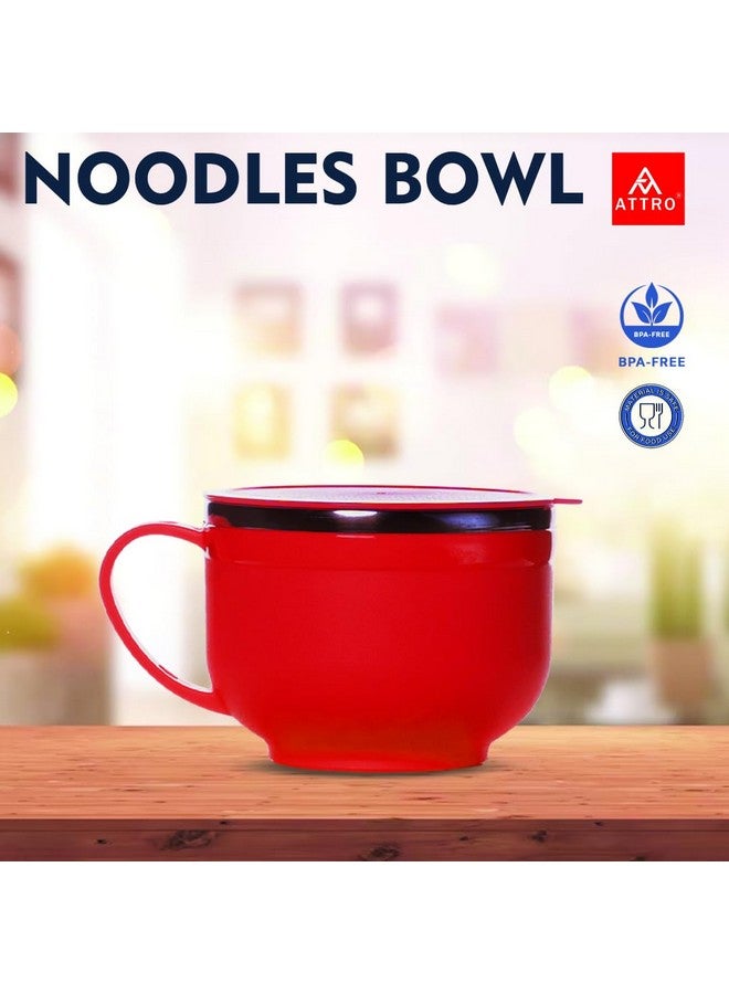Attro Noodles Bowl Comes with Inner Stainless Steel Soup Bowl and Spoon Holder,Light Weight,Stackable,Perfect for Noodles,Maggie,soups-500ml Red - Image 3