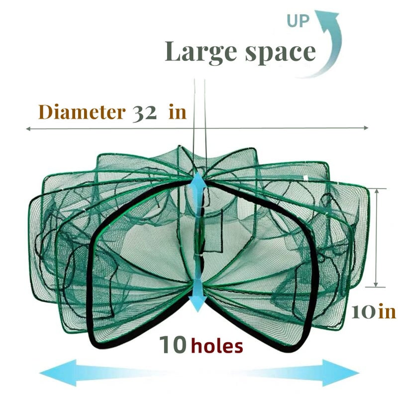 DAMIDEL 32in x 10in Folded Fishing Bait Trap, 10 Holes 10 Sides Foldable Fishing Nets for Fish/Crab/Shrimp/Crawdad, Upgrade Large Space,Bait Bag/Bait Box/Rope/Storage Bag - Image 3