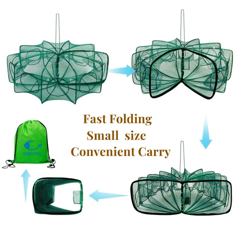 DAMIDEL 32in x 10in Folded Fishing Bait Trap, 10 Holes 10 Sides Foldable Fishing Nets for Fish/Crab/Shrimp/Crawdad, Upgrade Large Space,Bait Bag/Bait Box/Rope/Storage Bag - Image 4