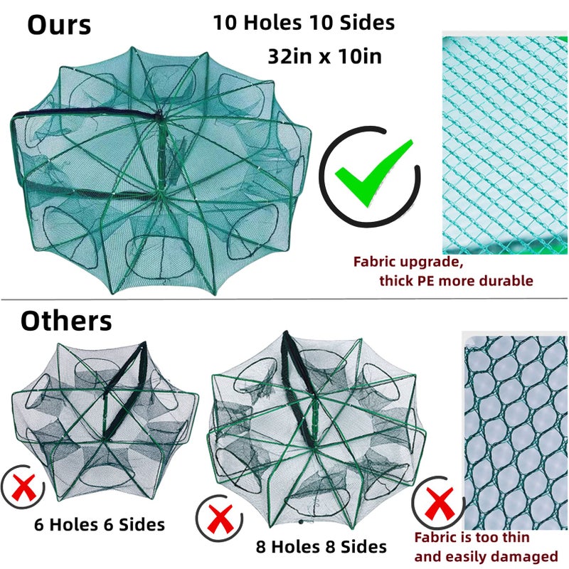 DAMIDEL 32in x 10in Folded Fishing Bait Trap, 10 Holes 10 Sides Foldable Fishing Nets for Fish/Crab/Shrimp/Crawdad, Upgrade Large Space,Bait Bag/Bait Box/Rope/Storage Bag - Image 5