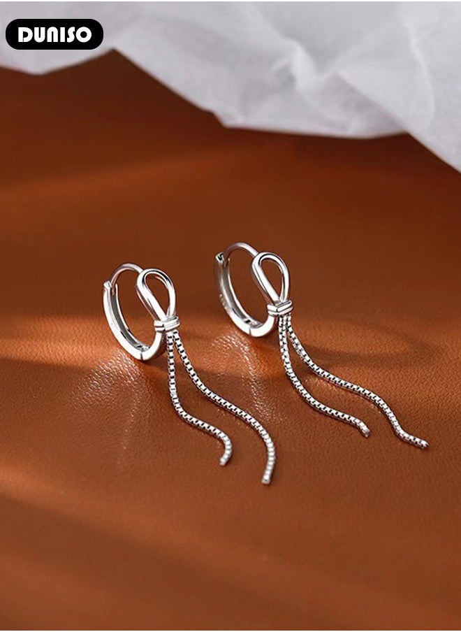 DUNISO 925 Sterling Silver Dangle Earrings for Women, Hypoallergenic Tassel Earrings with Storage box, Elegant Long Dangling Earrings Threader Tassel, for Women Teen Girls  - Image 3