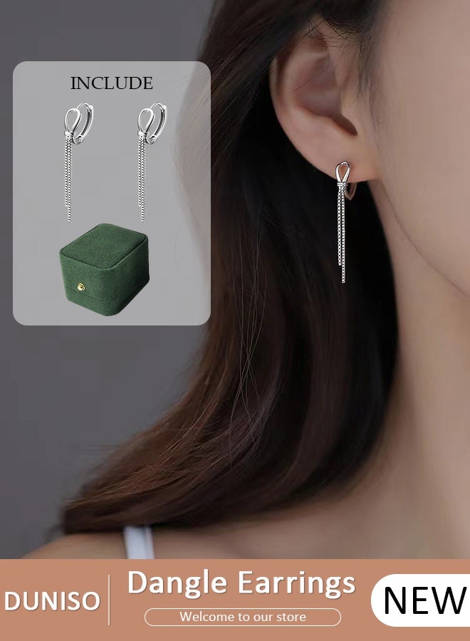 925 Sterling Silver Dangle Earrings for Women, Hypoallergenic Tassel Earrings with Storage box, Elegant Long Dangling Earrings Threader Tassel, for Women Teen Girls