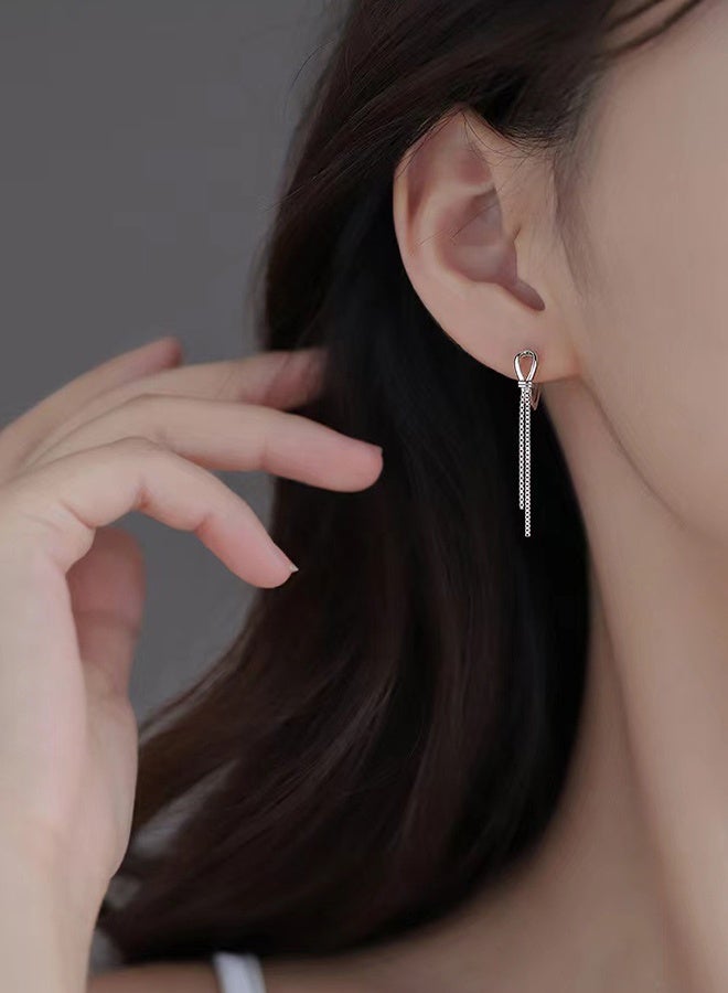 925 Sterling Silver Dangle Earrings for Women, Hypoallergenic Tassel Earrings with Storage box, Elegant Long Dangling Earrings Threader Tassel, for Women Teen Girls