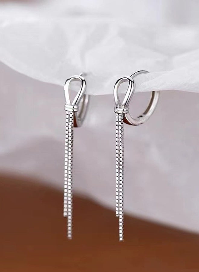 925 Sterling Silver Dangle Earrings for Women, Hypoallergenic Tassel Earrings with Storage box, Elegant Long Dangling Earrings Threader Tassel, for Women Teen Girls