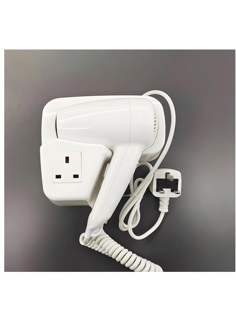 Wall Mounted Hair Dryer with UK Plug & Built-in Shaver Socket – Hotel Bathroom Hairdryer with Safety Auto Shut-Off, White ABS Body, 1300W – Ideal for Home, Hotels, Gyms & Guest Bathrooms - Image 4