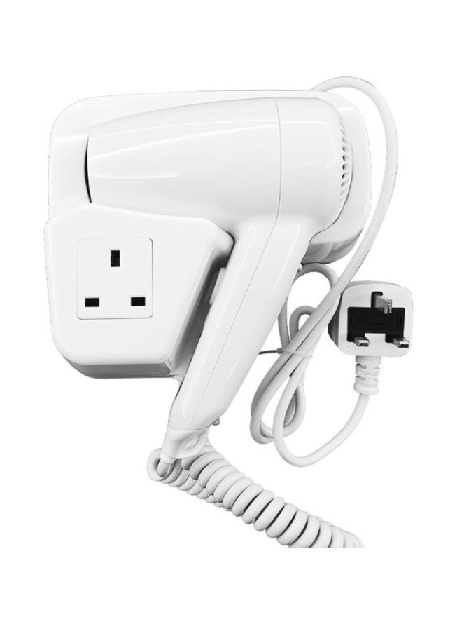 Wall Mounted Hair Dryer with UK Plug & Built-in Shaver Socket – Hotel Bathroom Hairdryer with Safety Auto Shut-Off, White ABS Body, 1300W – Ideal for Home, Hotels, Gyms & Guest Bathrooms - Image 1
