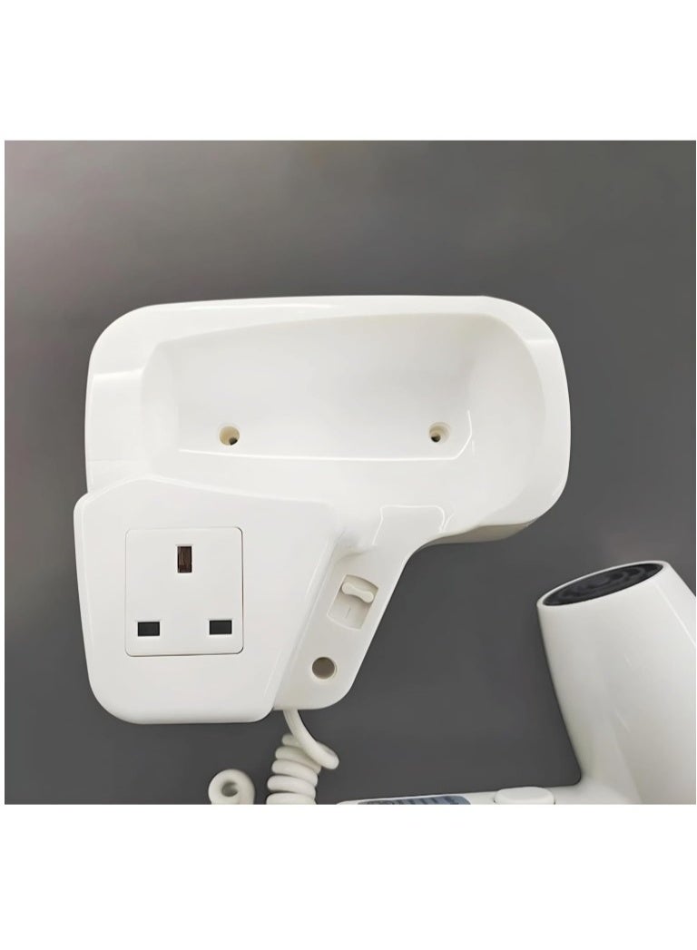 Wall Mounted Hair Dryer with UK Plug & Built-in Shaver Socket – Hotel Bathroom Hairdryer with Safety Auto Shut-Off, White ABS Body, 1300W – Ideal for Home, Hotels, Gyms & Guest Bathrooms - Image 3