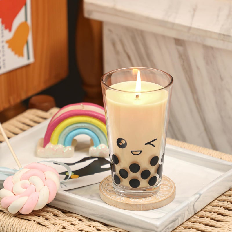 Boba Tea Candle,Sugar Vanilla Butter Scented Candle,Christmas Thanksgivging Candles,Bubble Candles with Pearls,Brithday Funny Food Gifts for Women & Milk Tea Lovers,12oz - Image 3