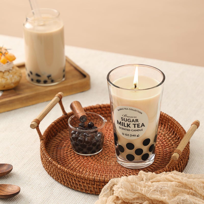 Boba Tea Candle,Sugar Vanilla Butter Scented Candle,Christmas Thanksgivging Candles,Bubble Candles with Pearls,Brithday Funny Food Gifts for Women & Milk Tea Lovers,12oz - Image 2