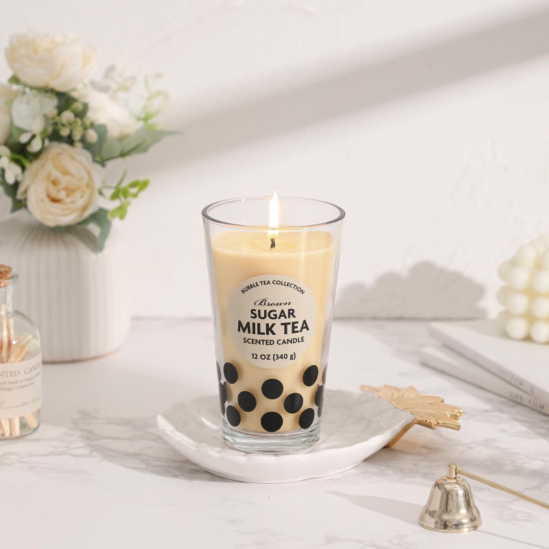 Boba Tea Candle,Sugar Vanilla Butter Scented Candle,Christmas Thanksgivging Candles,Bubble Candles with Pearls,Brithday Funny Food Gifts for Women & Milk Tea Lovers,12oz - Image 5