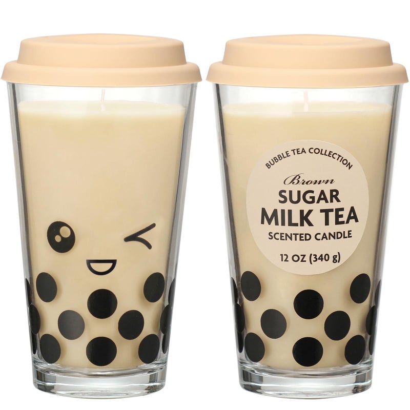 Boba Tea Candle,Sugar Vanilla Butter Scented Candle,Christmas Thanksgivging Candles,Bubble Candles with Pearls,Brithday Funny Food Gifts for Women & Milk Tea Lovers,12oz - Image 1
