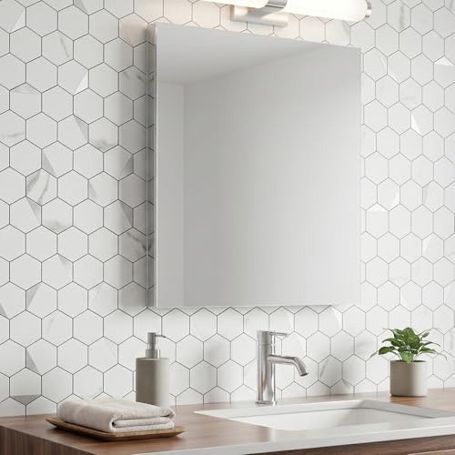 OYASIMI 10-Sheet Peel and Stick Tiles for Kitchen Backsplashes, Hexagon 12.2x11.54 inches Marble White Mixed Silver Metal 3D PVC Wall Tile Stick on Backsplash for Bathroom Waterproof - Image 4