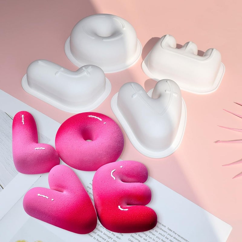 mostsom 4pcs Love Shape Nonstick Baking Molds, Silicone Muffin Pan BPA Free Easy Clean Candy & Chocolate Molds for Cakes, Mousse, Fondant Mould, French Desserts, Pastry (D_ LOVE) - Image 1