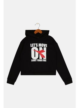 DIADORA Kids Boy Long Sleeve Graphic Print Hooded Sweatshirt, Black  - Image 1