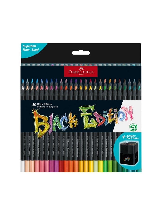 FABER-CASTELL Faber-Castell Black Edition Colored Pencils - 50 Count, Black Wood and Super Soft Core Lead, Color Pencil Set for Artists, Art Supplies for Teens, Adults, Beginners, and Kids  - Image 1