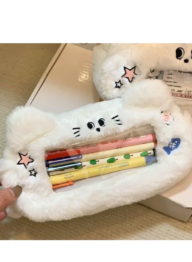 بورون حافظة أقلام رصاص للبنات، حقيبة أقلام رصاص كهدية لطيفة، سعة كبيرة بتصميم قطة لطيفة من القطيفة مناسبة للطلاب، بما في ذلك النجوم الوردية، تصميم بنمط أذن القط، صندوق حقيبة أقلام رصاص كهدية لطيفة. - Image 4