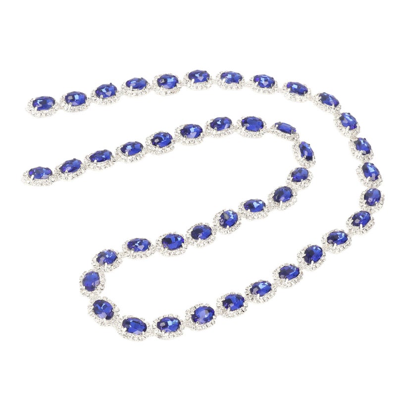 Rhinestone Ribbon Tassel Chain 1 Yard Blue 1.5cm Width Oval Shape Shiny Rhinestone Fringe for Crafts - Image 5