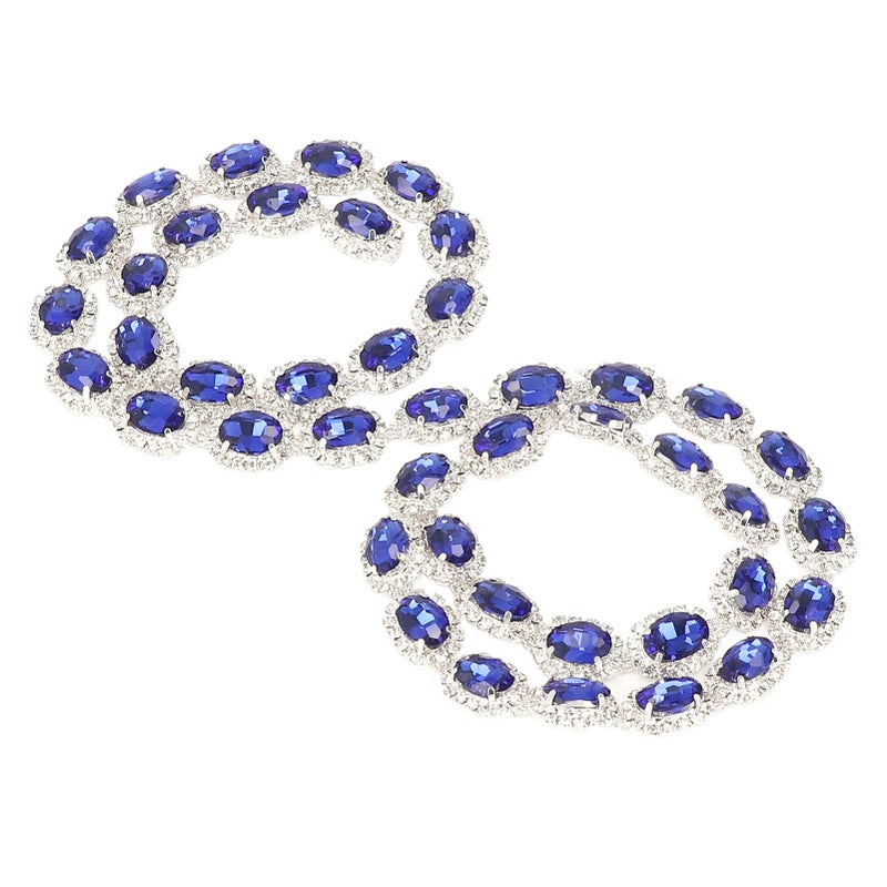 Rhinestone Ribbon Tassel Chain 1 Yard Blue 1.5cm Width Oval Shape Shiny Rhinestone Fringe for Crafts - Image 3