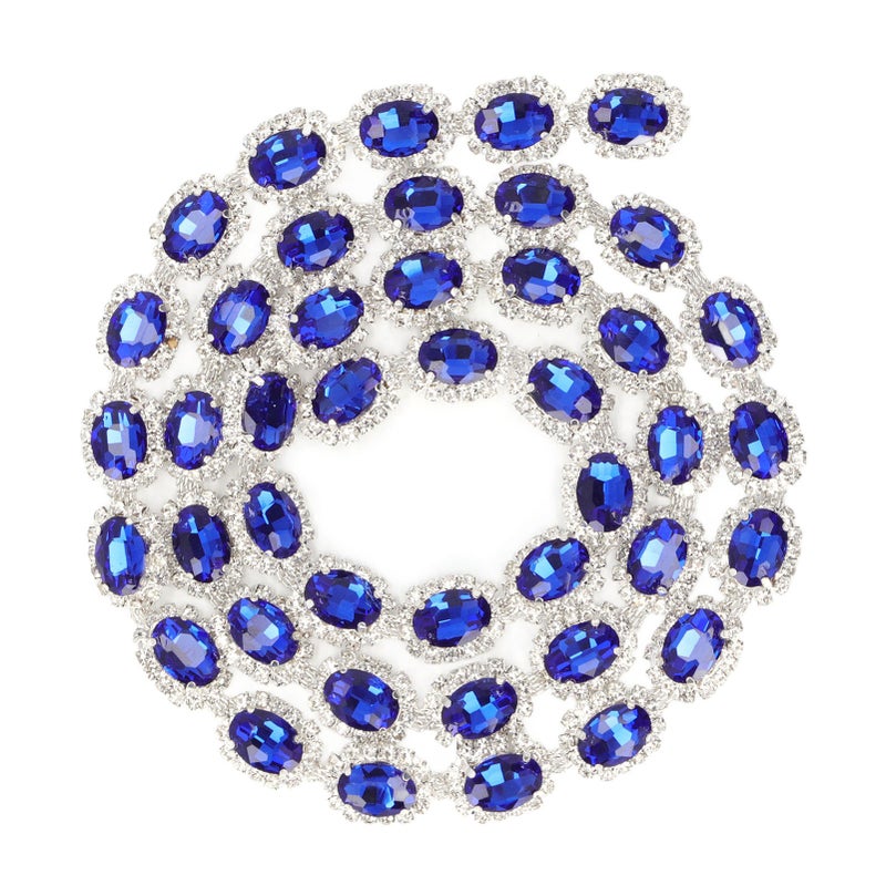 Rhinestone Ribbon Tassel Chain 1 Yard Blue 1.5cm Width Oval Shape Shiny Rhinestone Fringe for Crafts - Image 1
