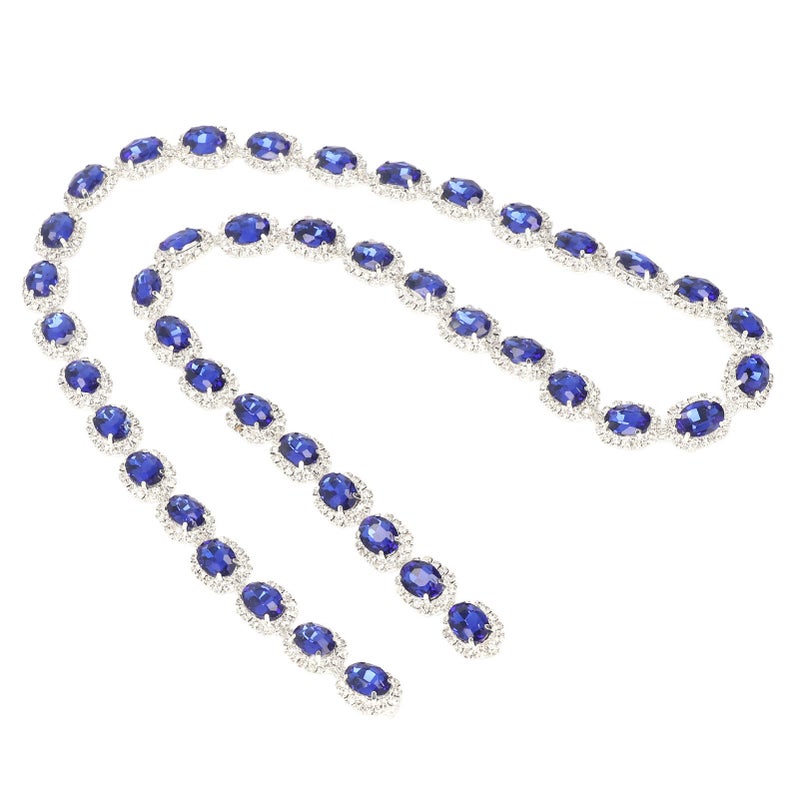Rhinestone Ribbon Tassel Chain 1 Yard Blue 1.5cm Width Oval Shape Shiny Rhinestone Fringe for Crafts - Image 2