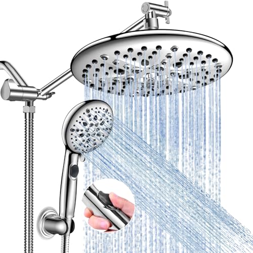 FEELSO 10" High Pressure Shower Head Combo with Handheld Spray, 16 Settings, 11" Adjustable Arm, ON/OFF Pause Switch (Chrome) - Image 1