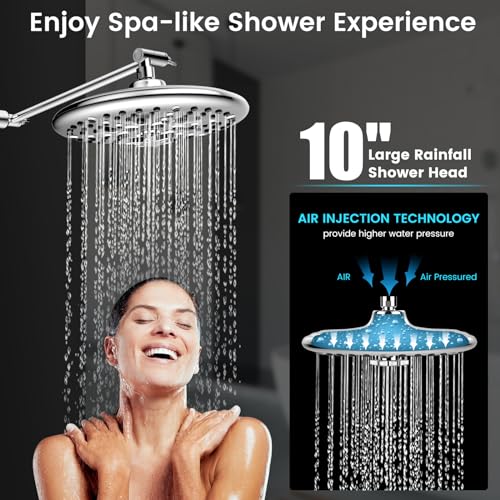 FEELSO 10" High Pressure Shower Head Combo with Handheld Spray, 16 Settings, 11" Adjustable Arm, ON/OFF Pause Switch (Chrome) - Image 3