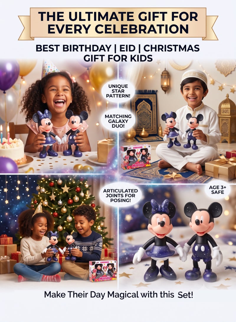 Disney Mickey Mouse and Minnie Mouse Action Figure Set of 2 – 18cm (7 Inch) Celestial Galaxy Edition Collectible Figures | New Look Mickey & Minnie Toys with Starry Constellation Design & Articulated Joints | Best Gift for Birthday, Eid, Christmas - Image 4