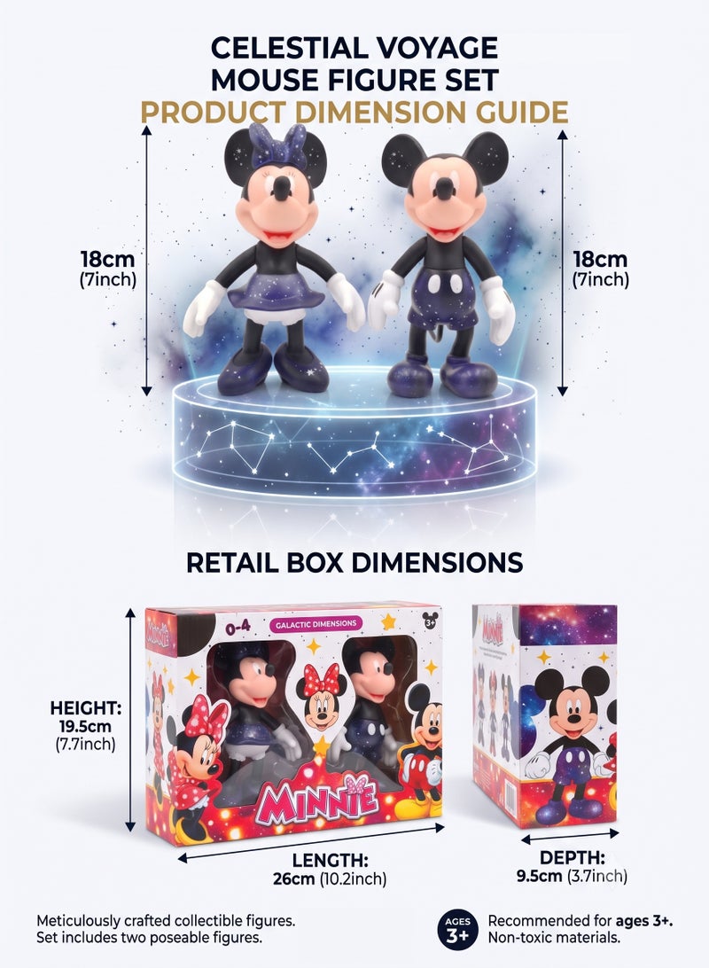 Disney Mickey Mouse and Minnie Mouse Action Figure Set of 2 – 18cm (7 Inch) Celestial Galaxy Edition Collectible Figures | New Look Mickey & Minnie Toys with Starry Constellation Design & Articulated Joints | Best Gift for Birthday, Eid, Christmas - Image 3