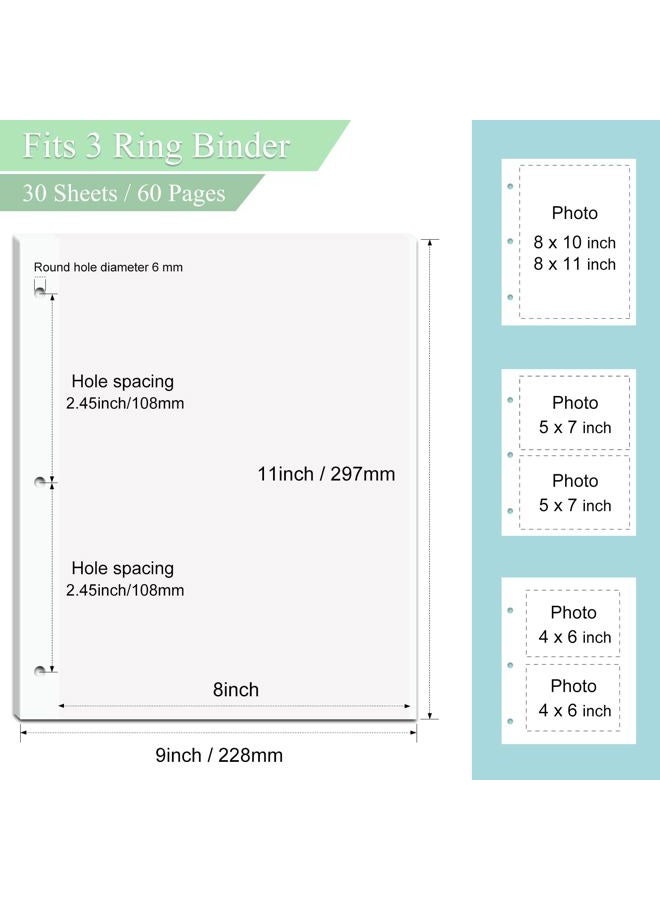 Dxmimer 11 x 9 Inch Photo Album Refill Pages,Album Pages for 3 Ring Binder,Photo Album Self Adhesive Pages, for 2x3 4x6 5x7 8x10 Replacement Photo Album Sheets (30 Sheets/ 60 Pages) - Image 2