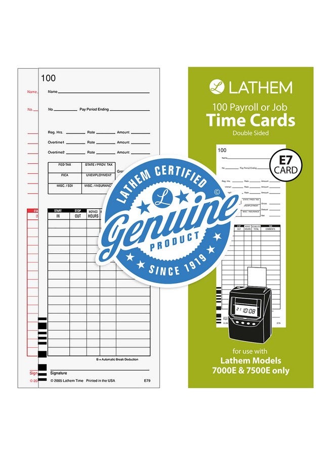 لاثيم بطاقات Lathem العالمية لكشوف المرتبات/وقت العمل مزدوجة الجوانب لساعات الوقت Lathem 7000E / 7500E، 100 حزمة E79100 باللون الأبيض - Image 4