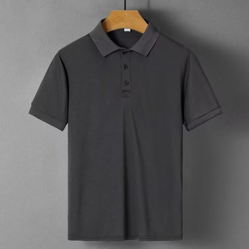9 Color Lapel Short Sleeve T-Shirt Summer Mens POLO Shirt Loose plus size Solid Color Advertising Tooling Printing Logo Work Clothes Dark gray 