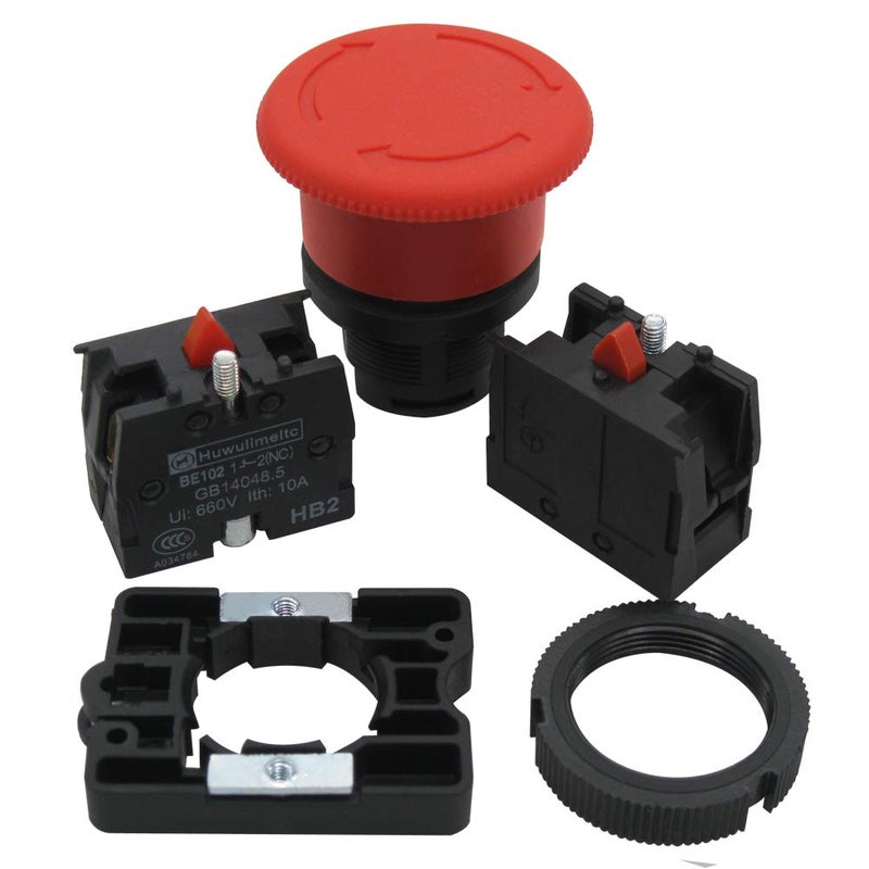 mxuteuk 22mm 2NC Red Mushroom Emergency Stop Push Button Switch Estop AC 660V 10A Switch Station Box，1 Years Warranty HB2-ES544-BOX-W - Image 4