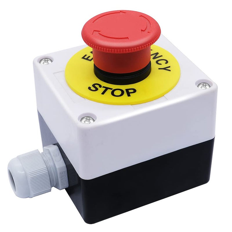 mxuteuk 22mm 2NC Red Mushroom Emergency Stop Push Button Switch Estop AC 660V 10A Switch Station Box，1 Years Warranty HB2-ES544-BOX-W - Image 1