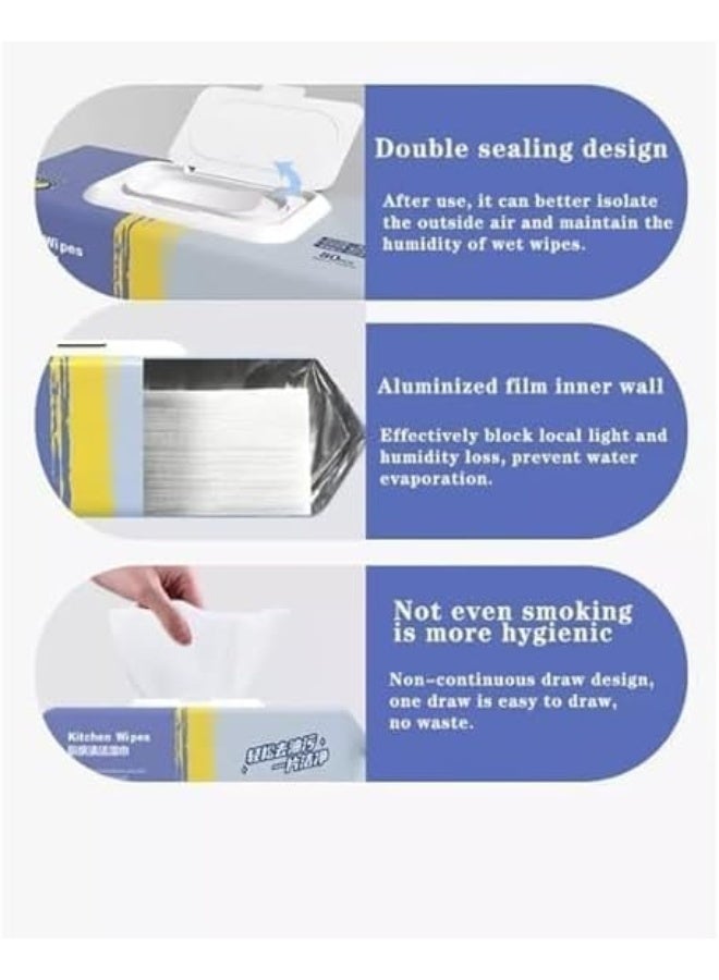 هابي هوم مناديل مبللة منزلية قوية لتنظيف المطبخ لإزالة التلوث، تحتوي 80 قطعة، عبوة واحدة - Image 5