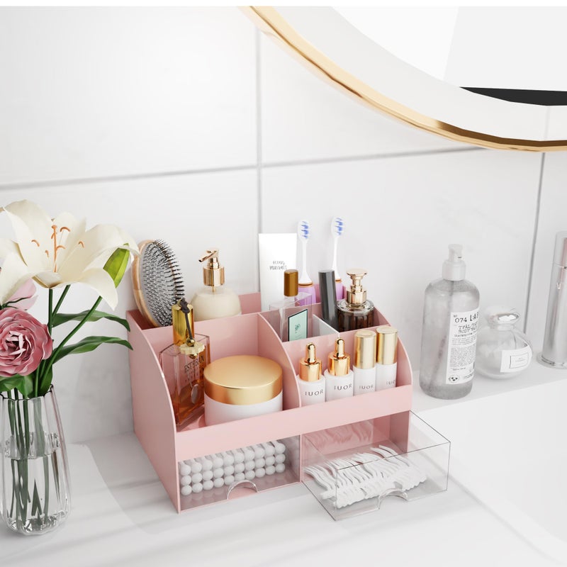 COMFYROOM Makeup Organizer with Drawers, Cosmetic Storage for Dresser Vanity and Bathroom Countertop, Beauty Holder for Lipstick Brush, Skincare Organizer for Vanity, Cosmetic Display Case (Pink) - Image 5