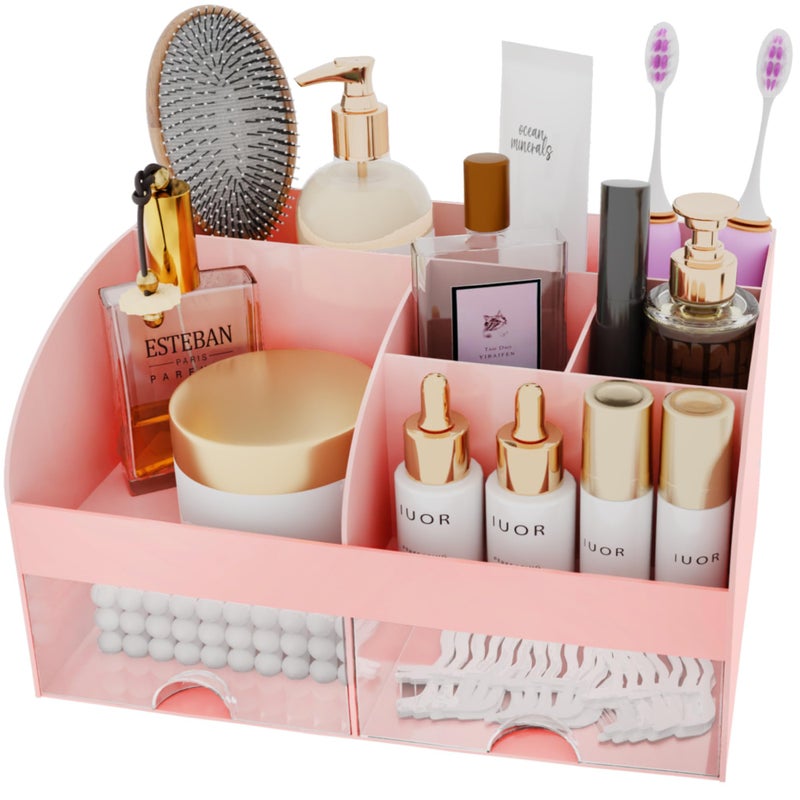 COMFYROOM Makeup Organizer with Drawers, Cosmetic Storage for Dresser Vanity and Bathroom Countertop, Beauty Holder for Lipstick Brush, Skincare Organizer for Vanity, Cosmetic Display Case (Pink) - Image 2