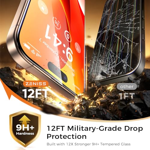 Zeniss NeverBreak 9H+ Hardness for iPhone 16 Pro Screen Protector 12FT Military Grade Protection (Scratch, Shatter, Drop Resistance) 16Pro Tempered Glass Full Edge Coverage Case Friendly 6.3" 2 Pack - Image 2