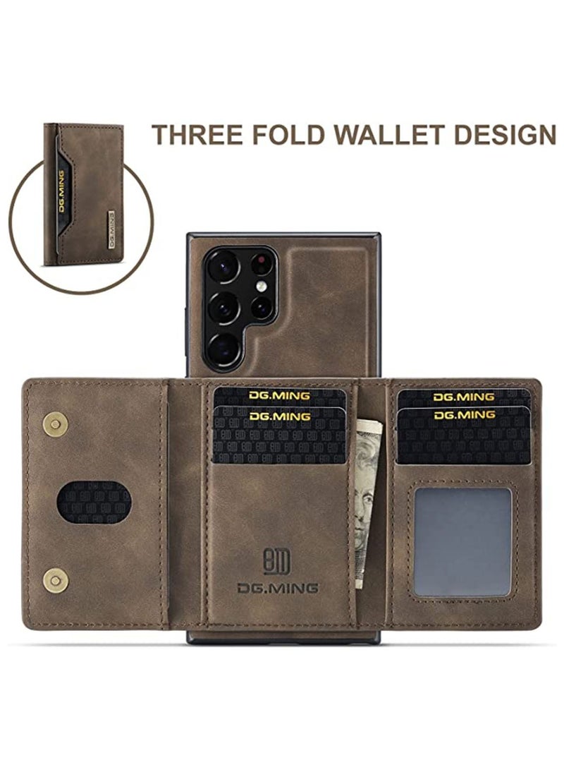 DGMING Protector for Samsung Galaxy S23 Ultra Wallet Case 2 in 1 Detachable Leather Wallet Back Cover Magnetic Wallet Protective Guard Shell with Stand Card Holder Coffee - Image 3