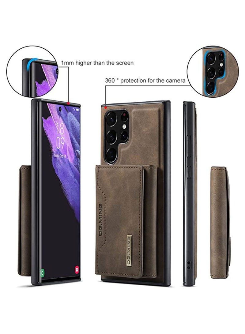 DGMING Protector for Samsung Galaxy S23 Ultra Wallet Case 2 in 1 Detachable Leather Wallet Back Cover Magnetic Wallet Protective Guard Shell with Stand Card Holder Coffee - Image 5