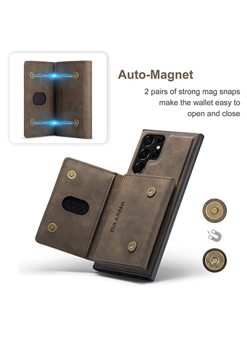 DGMING Protector for Samsung Galaxy S23 Ultra Wallet Case 2 in 1 Detachable Leather Wallet Back Cover Magnetic Wallet Protective Guard Shell with Stand Card Holder Coffee - Image 4