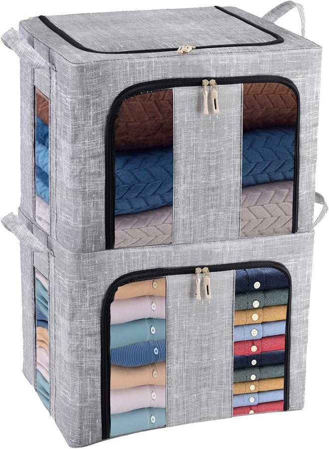 ZOKIXTO Clothes Storage Bins Foldable Closet Organizer Storage Containers with Durable Handles Thick Fabric for Clothing, Blankets, Comforters, Bedding and Toys (24L - Packe Of 1, Plan Grey) - Image 1