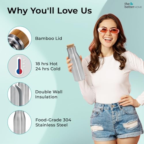 UMAI Insulated Stainless Steel Water Bottle with Bamboo Lid 500 Ml |Non-Toxic & BPA Free Water Bottle for Home Office Kids| Hot for 18 Hours,Cold for 24 Hours|Rust-Free & Leak-Proof Bottle - Image 3