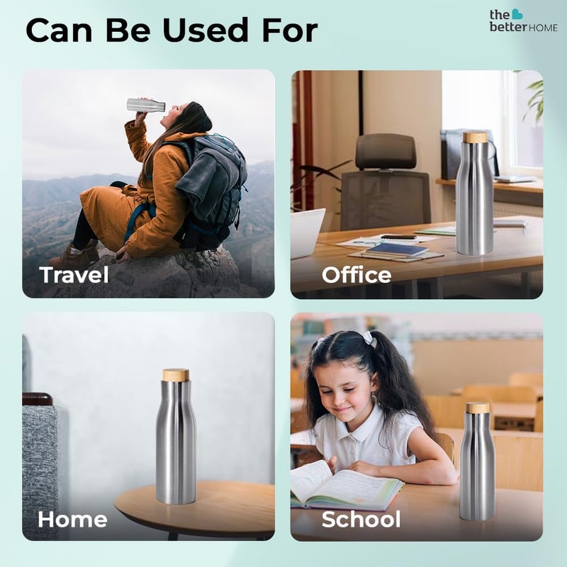 UMAI Insulated Stainless Steel Water Bottle with Bamboo Lid 500 Ml |Non-Toxic & BPA Free Water Bottle for Home Office Kids| Hot for 18 Hours,Cold for 24 Hours|Rust-Free & Leak-Proof Bottle - Image 5