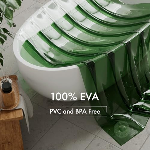 AmazerBath 100% EVA Shower Curtain Liner, 72 x 72 Inches Heavy Duty Shower Curtain and Liner 2-in-1 with 3 Clear Stones and 12 Brass Grommets, Color Block Soft Shower Liner - Clear & Pine Green - Image 3